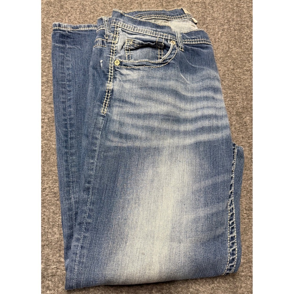 BKE Tyler Bootleg Jeans Mens 34R Medium Wash Distressed Bootcut Denim Pants